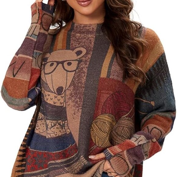 Christmas Polar Bear Women's Sz Large Oversized Pullover Long Sleeve Sweater NWT - Picture 1 of 5